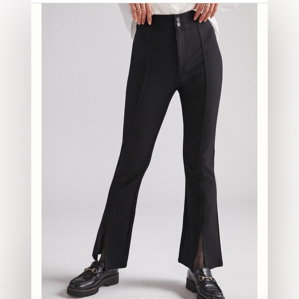 Maeve Anthropologie Black Slit Front Flared Ponte Pants Size 12